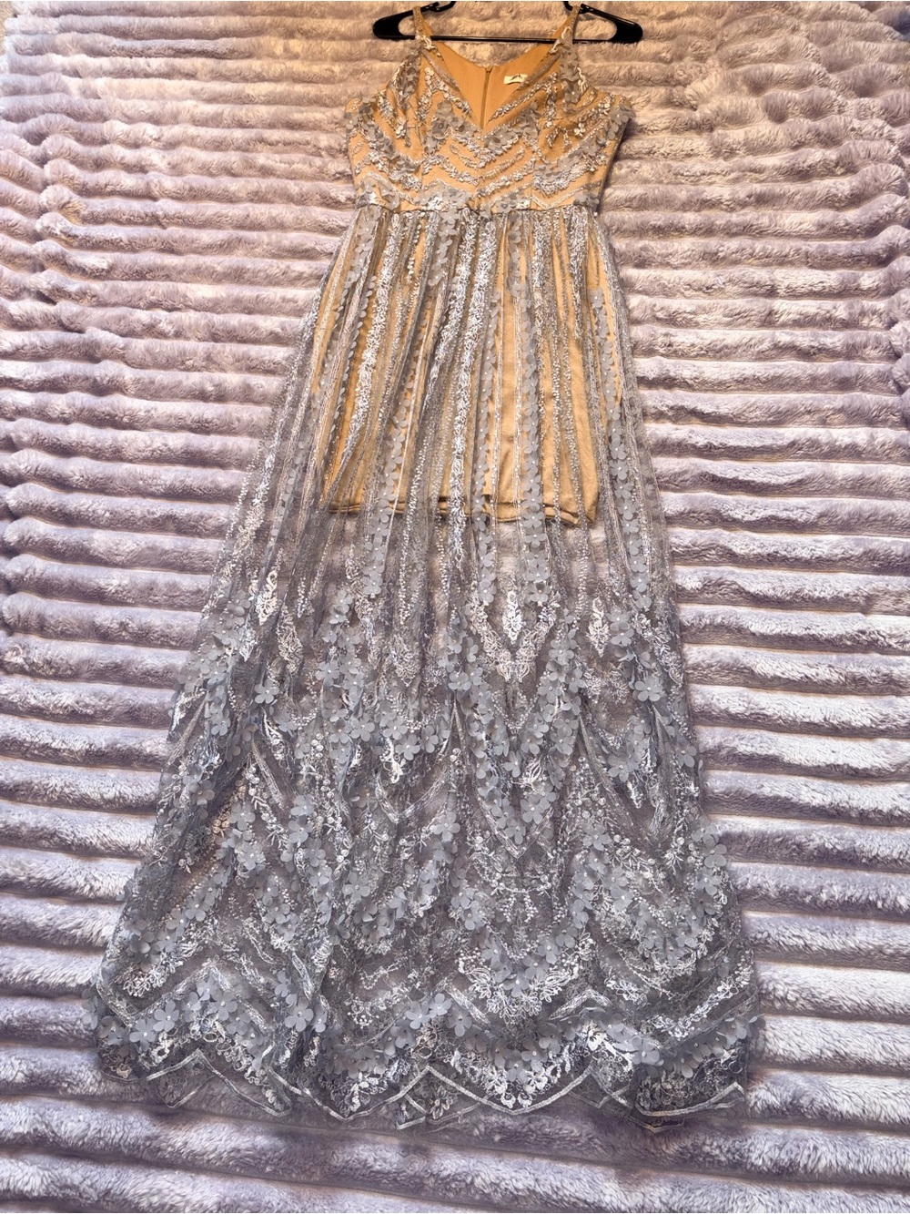 Dress the Population Silver Lace Dress with Gold Lining